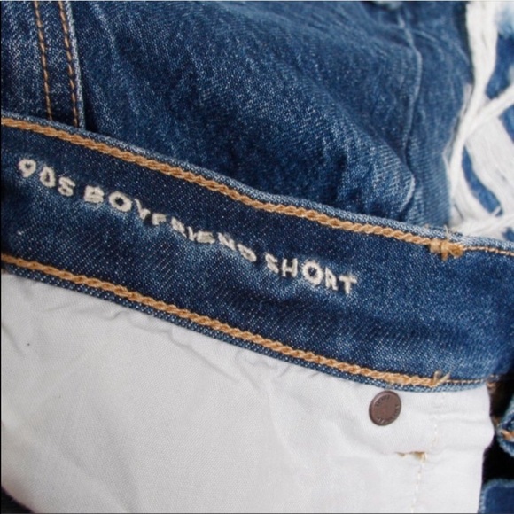 American Eagle 90’s Boyfriend Ripped Destroyed High Rise Dark Wash Shorts - Picture 7 of 8